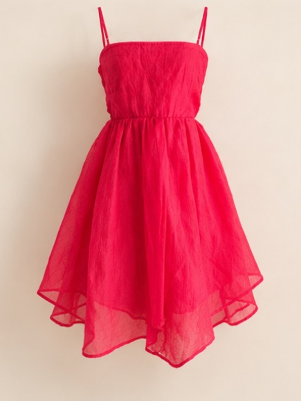 Francesca's Collections Hot Pink Handkerchief Hem Sundress - Spaghetti Straps